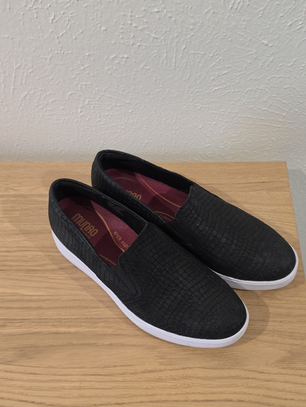 Munro Black Slip-On Loafers with White Sole